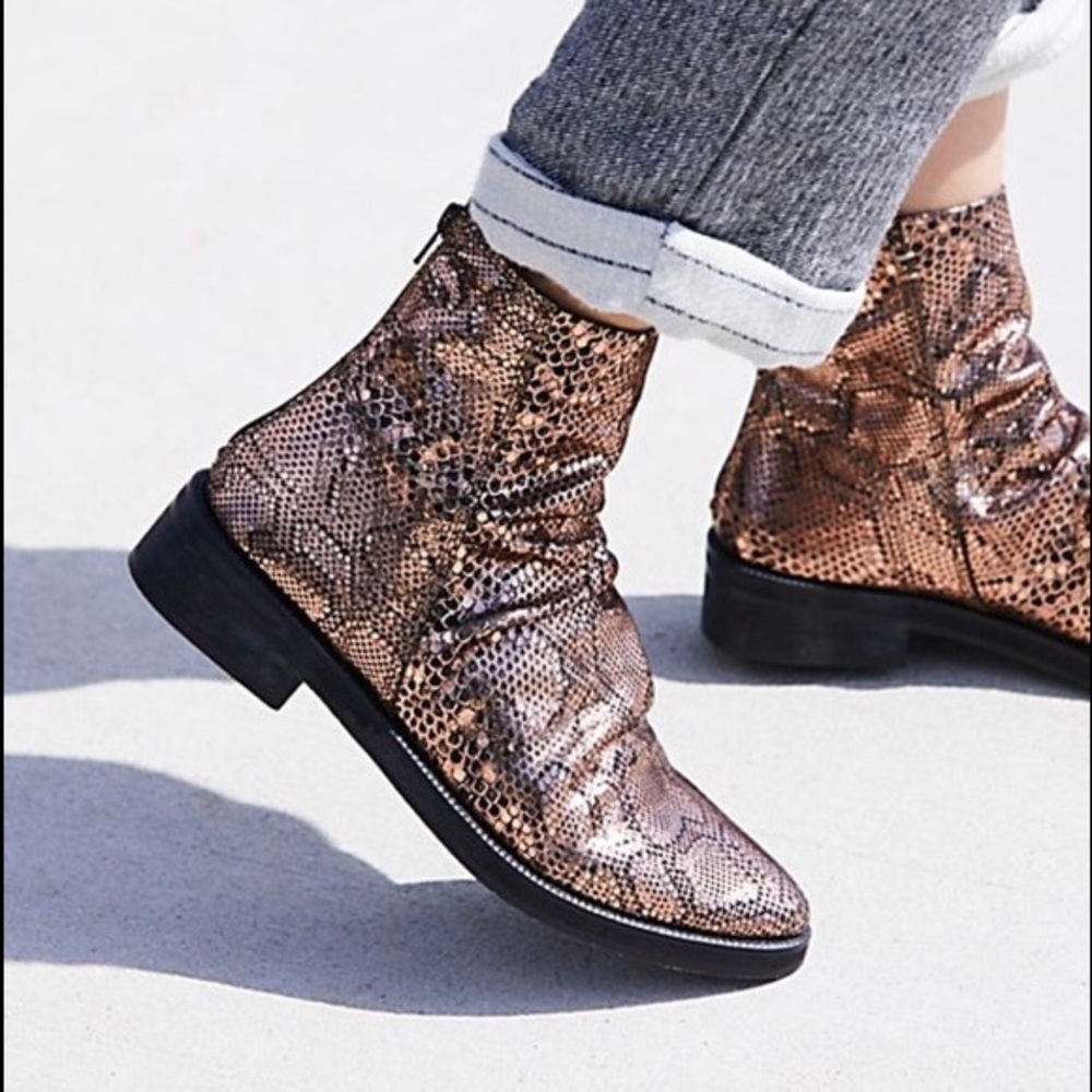 Free People Snakeskin Ankle Boots - Brown and Black